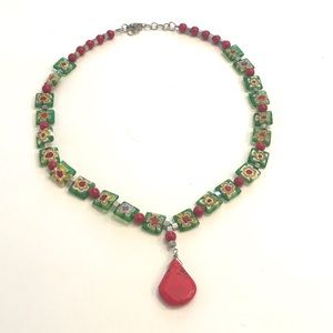 Vintage Millefiori Italian Glass Jasper Necklace
